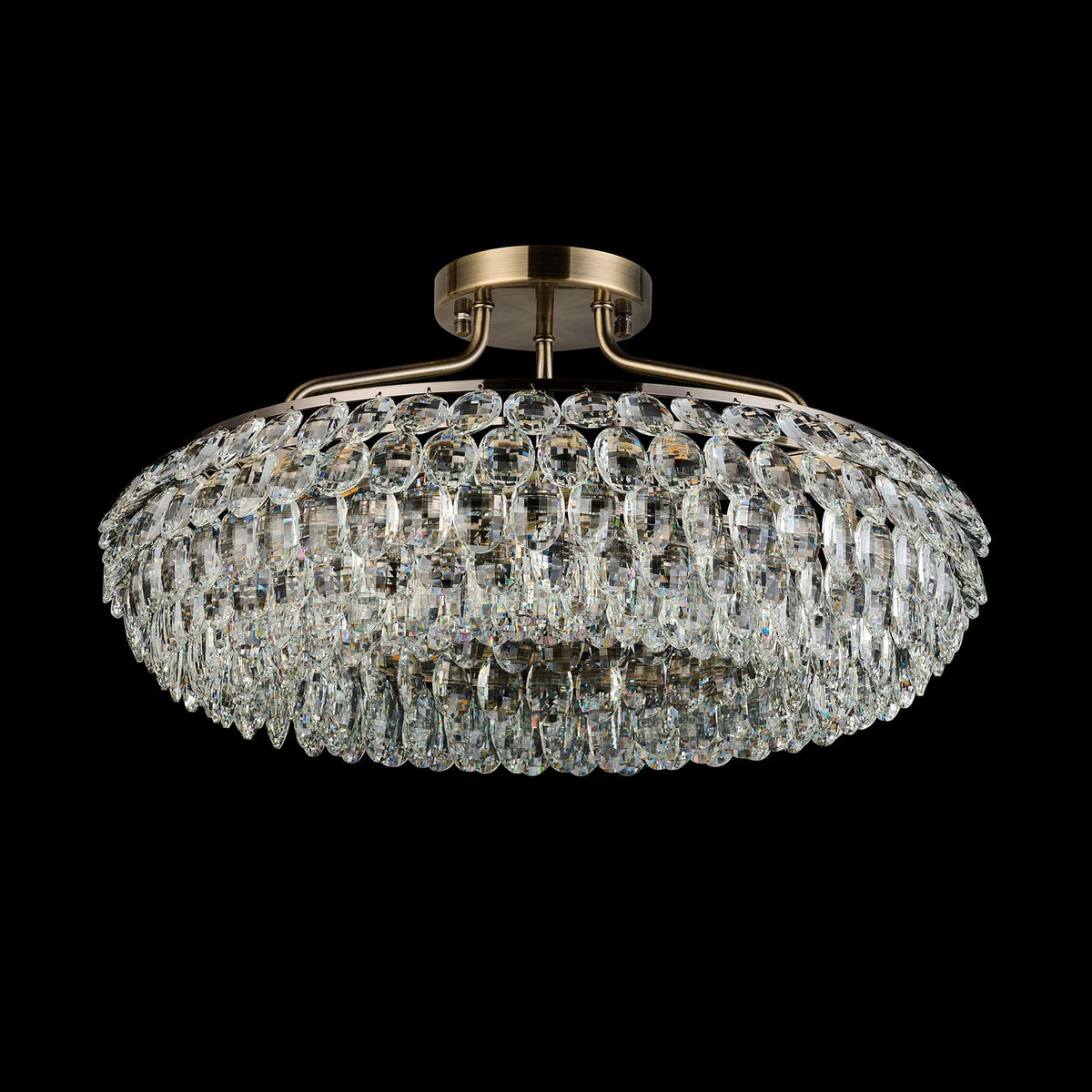 Coniston 6 Light Semi Flush Ring Ceiling Light in Antique Brass & Clear Crystal