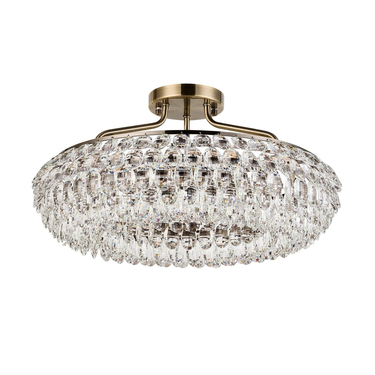 Coniston 6 Light Semi Flush Ring Ceiling Light in Antique Brass & Clear Crystal