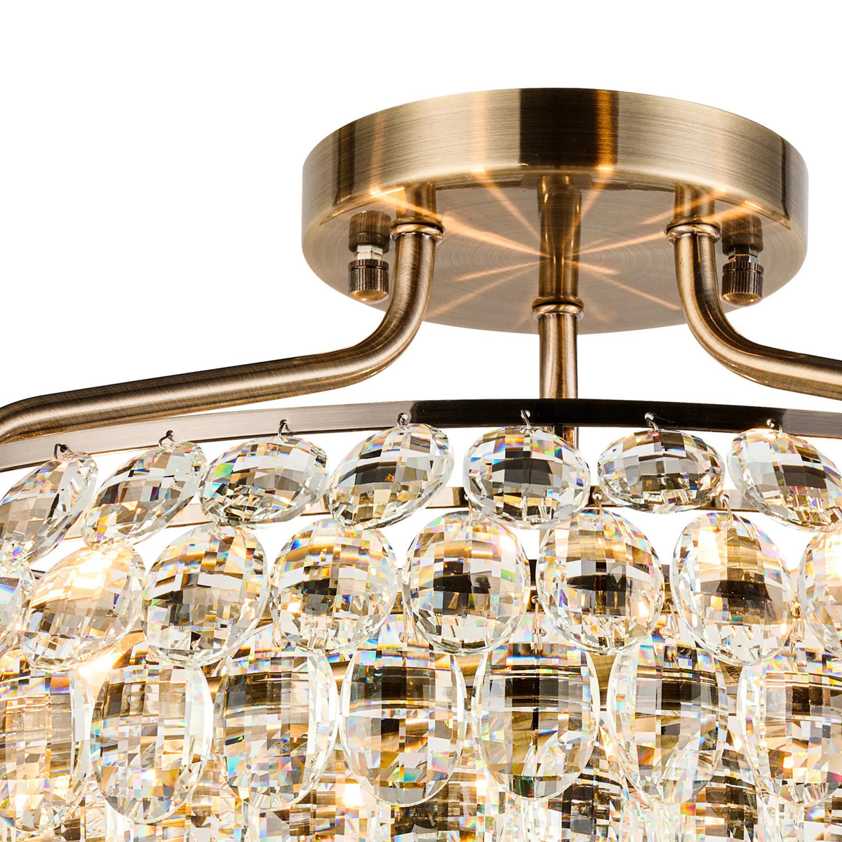 Coniston 6 Light Semi Flush Ring Ceiling Light in Antique Brass & Clear Crystal