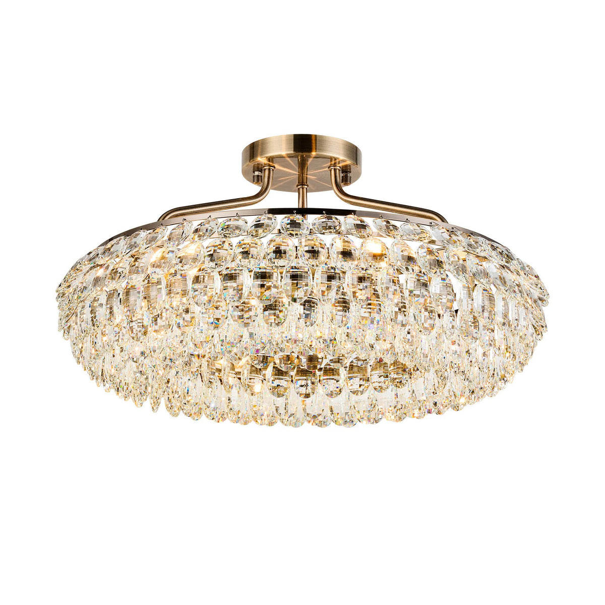 Coniston 6 Light Semi Flush Ring Ceiling Light in Antique Brass & Clear Crystal