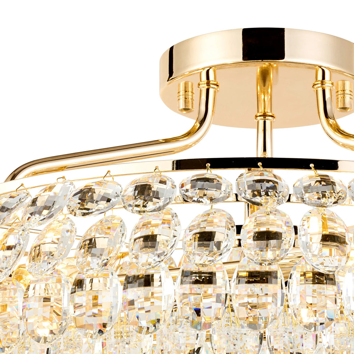 Coniston 6 Light Semi Flush Ring Ceiling Light in French Gold & Clear Crystal