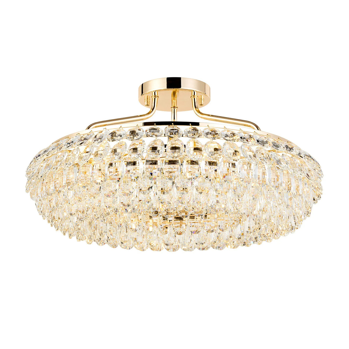 Coniston 6 Light Semi Flush Ring Ceiling Light in French Gold & Clear Crystal