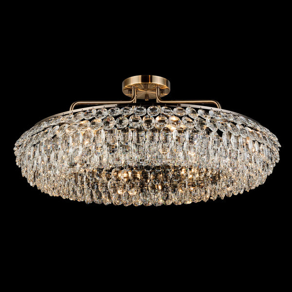 Coniston 8 Light Semi Flush Ring Ceiling Light in Antique Brass & Clear Crystal