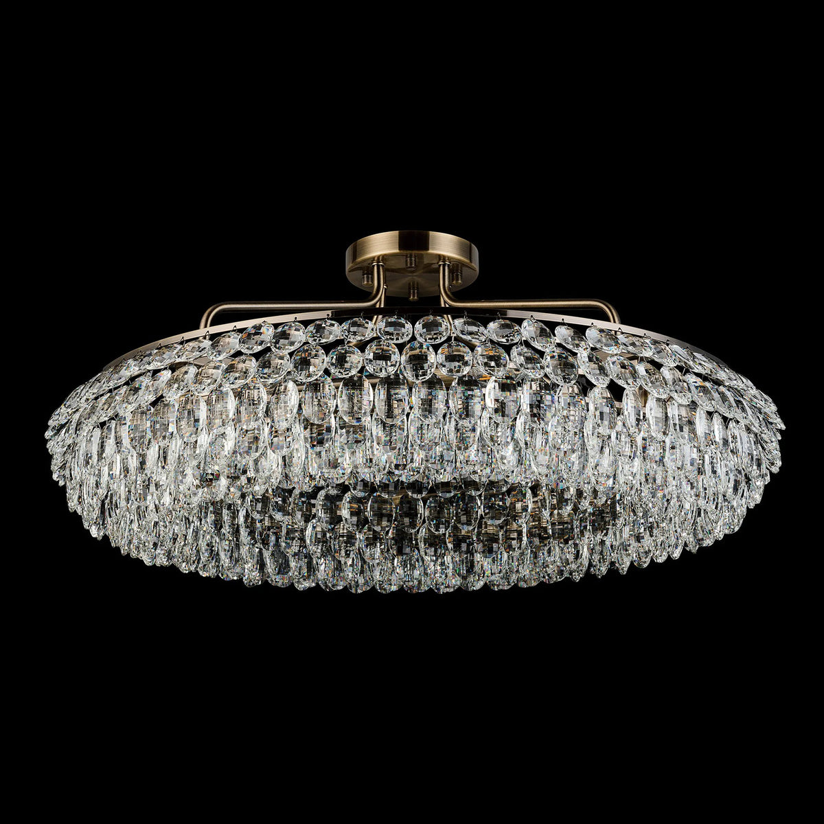 Coniston 8 Light Semi Flush Ring Ceiling Light in Antique Brass & Clear Crystal