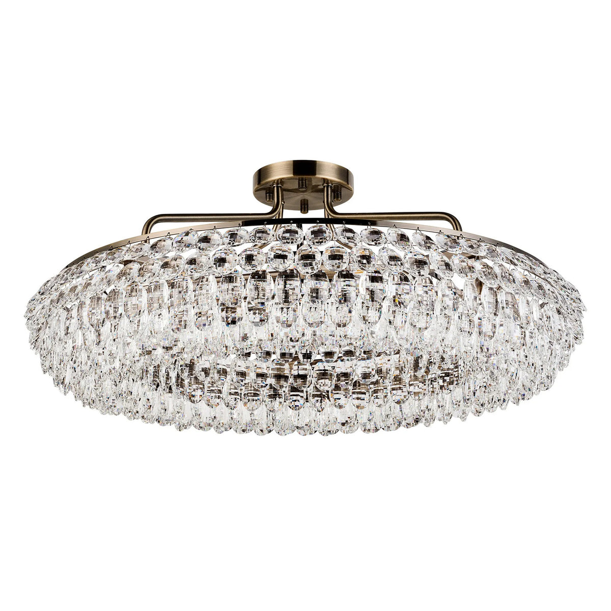 Coniston 8 Light Semi Flush Ring Ceiling Light in Antique Brass & Clear Crystal