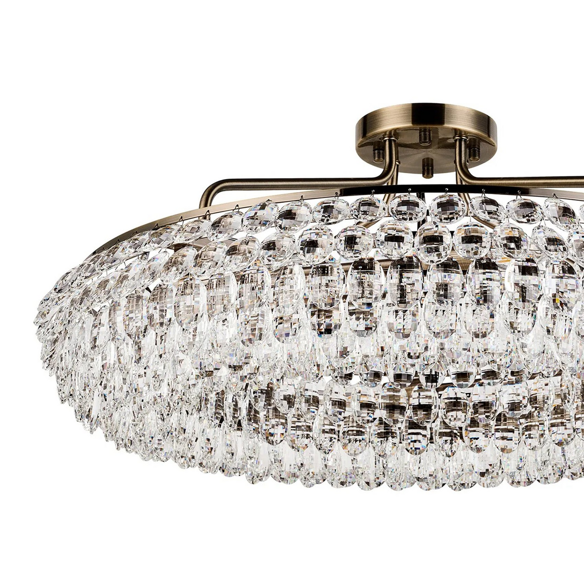 Coniston 8 Light Semi Flush Ring Ceiling Light in Antique Brass & Clear Crystal