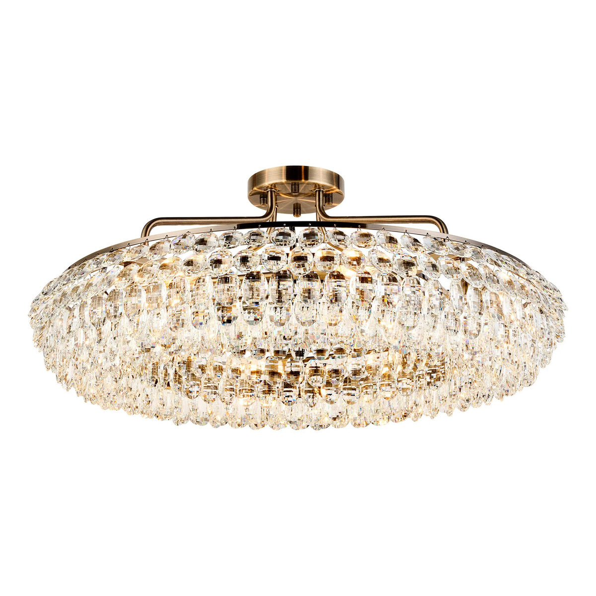 Coniston 8 Light Semi Flush Ring Ceiling Light in Antique Brass & Clear Crystal
