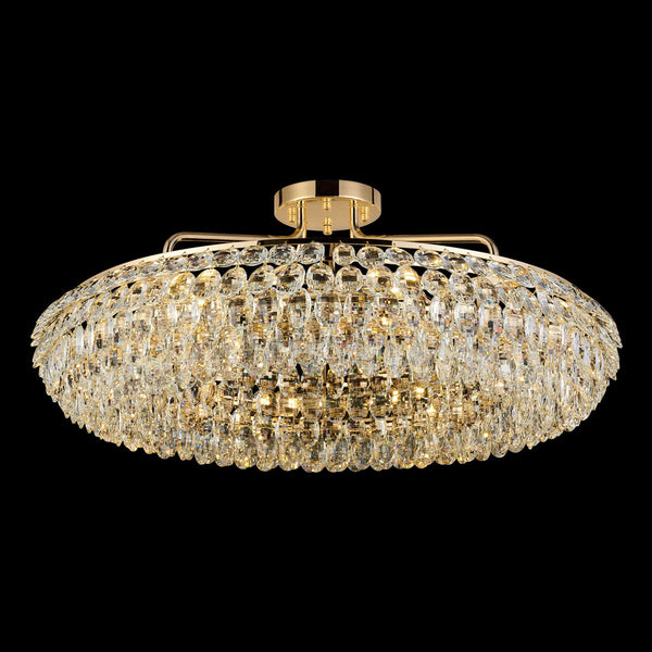 Coniston 8 Light Semi Flush Ring Ceiling Light in French Gold & Clear Crystal