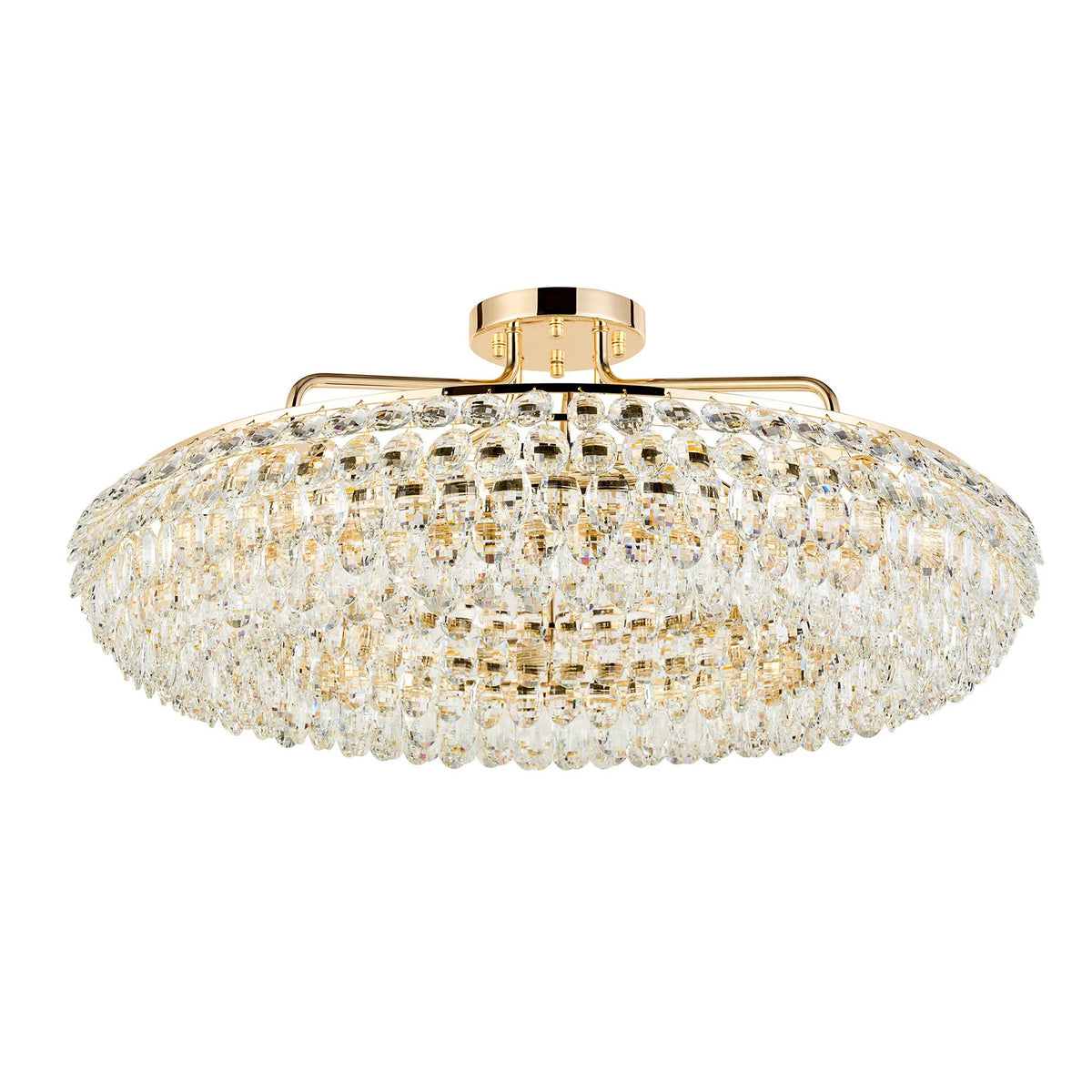 Coniston 8 Light Semi Flush Ring Ceiling Light in French Gold & Clear Crystal