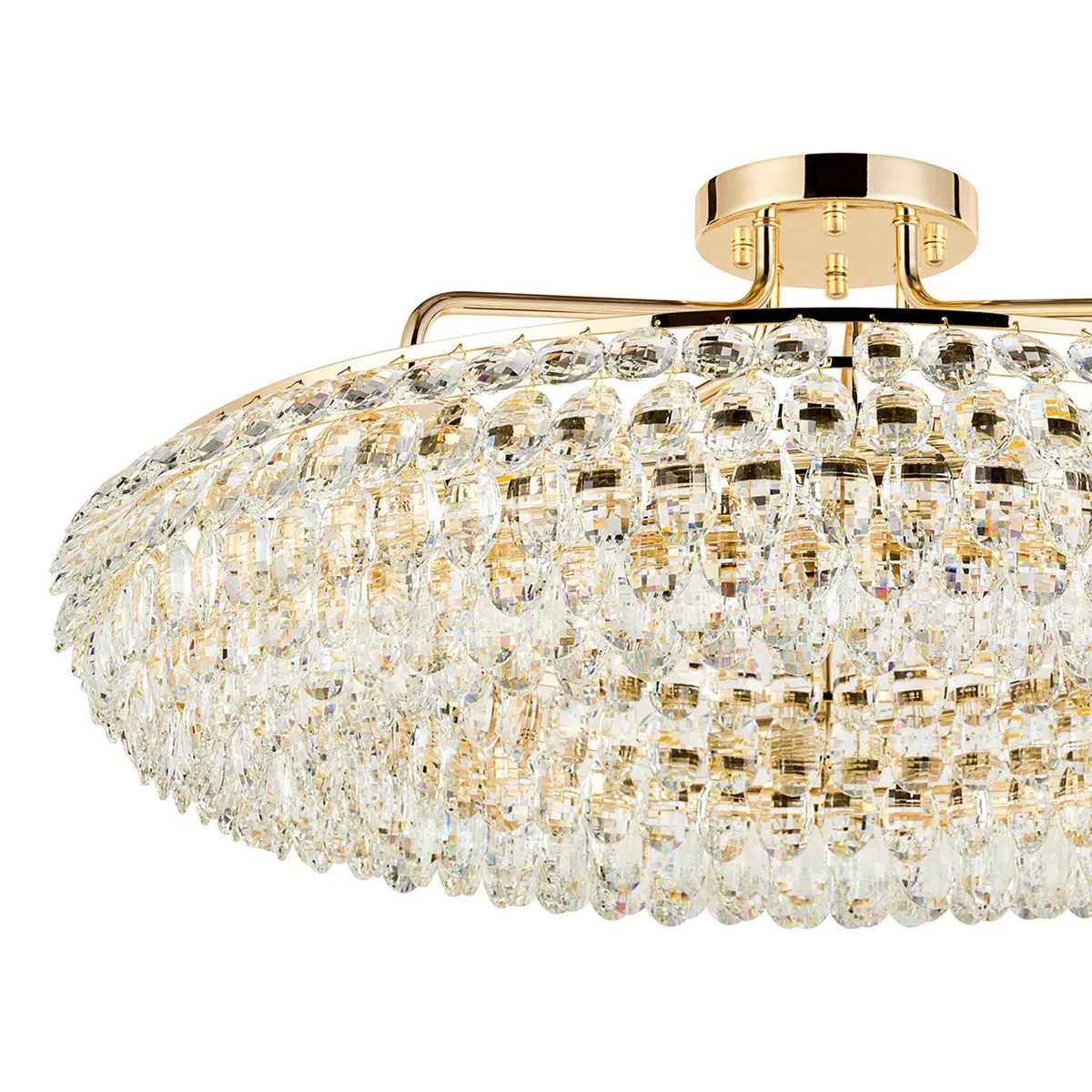 Coniston 8 Light Semi Flush Ring Ceiling Light in French Gold & Clear Crystal