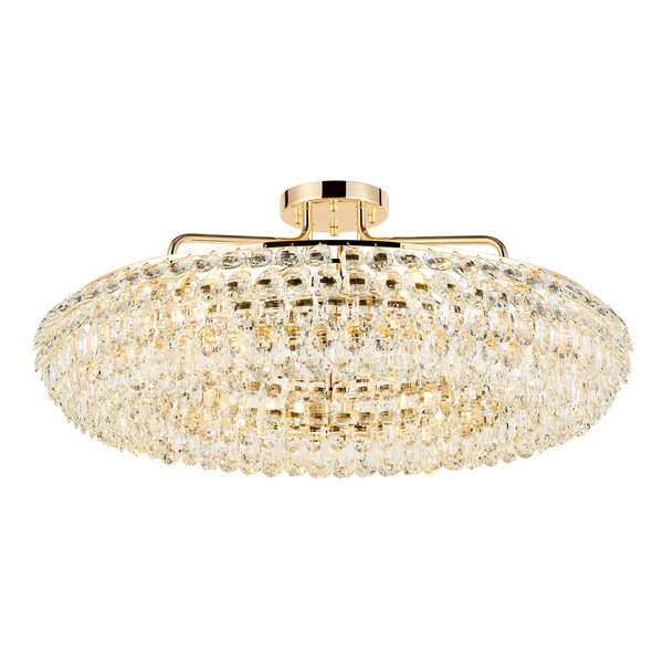 Coniston 8 Light Semi Flush Ring Ceiling Light in French Gold & Clear Crystal