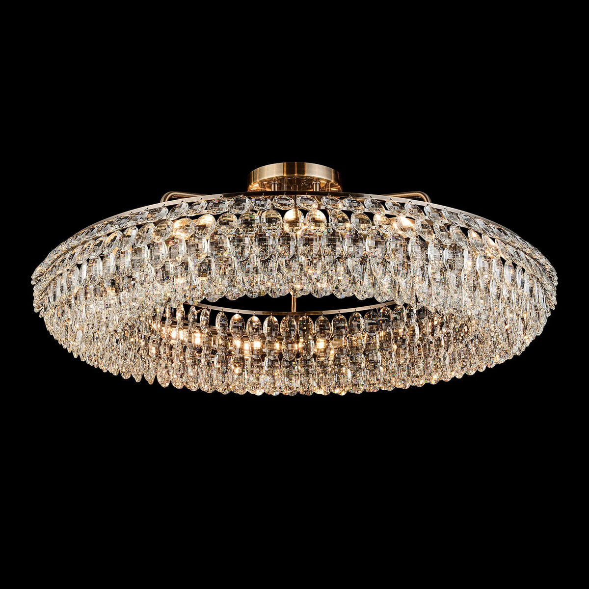 Coniston 15 Light Semi Flush Ring Ceiling Light in Antique Brass & Clear Crystal
