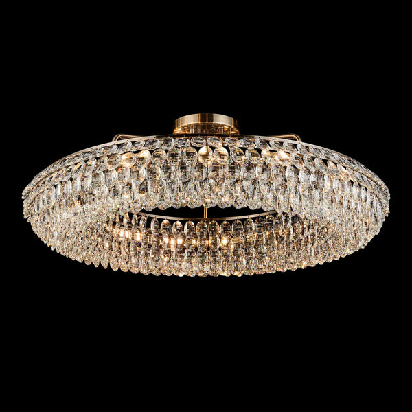 Coniston 15 Light Semi Flush Ring Ceiling Light in Antique Brass & Clear Crystal
