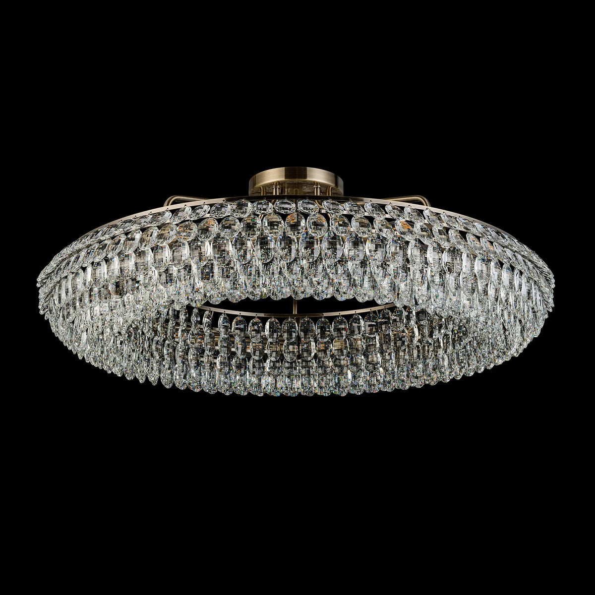 Coniston 15 Light Semi Flush Ring Ceiling Light in Antique Brass & Clear Crystal