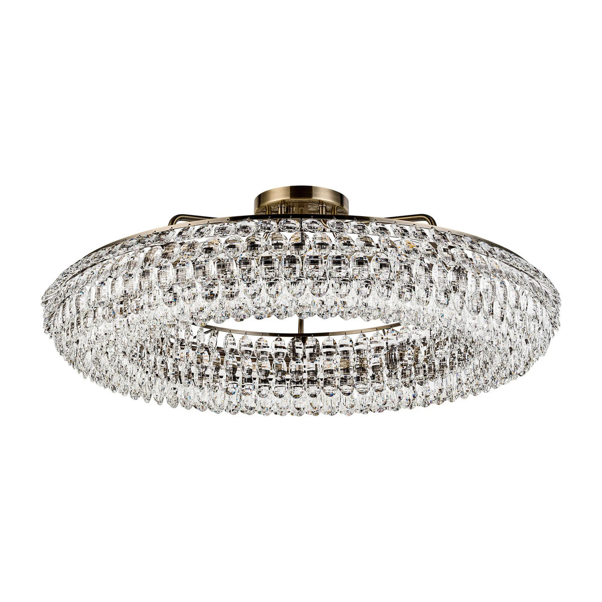 Coniston 15 Light Semi Flush Ring Ceiling Light in Antique Brass & Clear Crystal