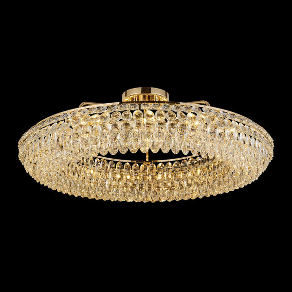 Coniston 15 Light Semi Flush Ring Ceiling Light in French Gold & Clear Crystal