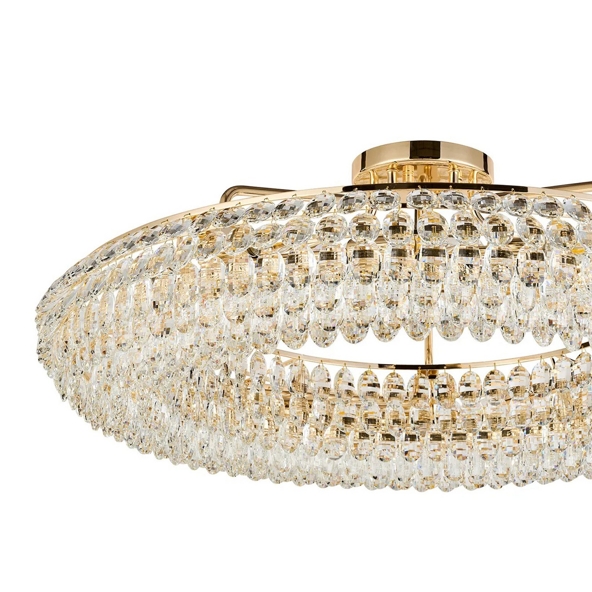 Coniston 15 Light Semi Flush Ring Ceiling Light in French Gold & Clear Crystal