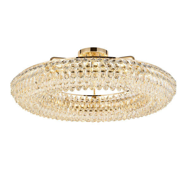 Coniston 15 Light Semi Flush Ring Ceiling Light in French Gold & Clear Crystal