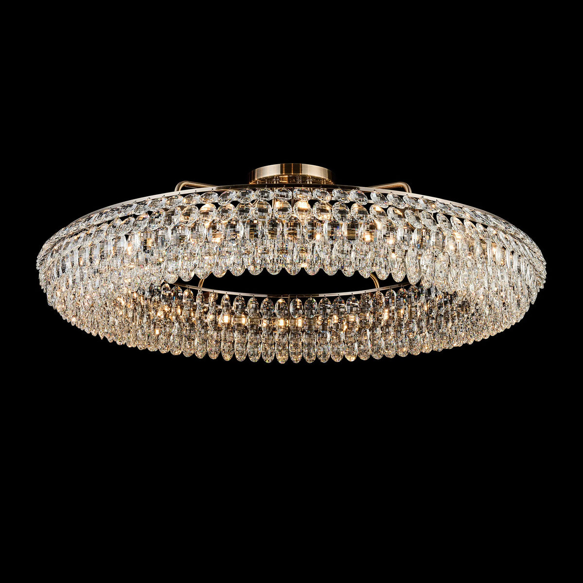 Coniston 18 Light Semi Flush Ring Ceiling Light in Antique Brass & Clear Crystal