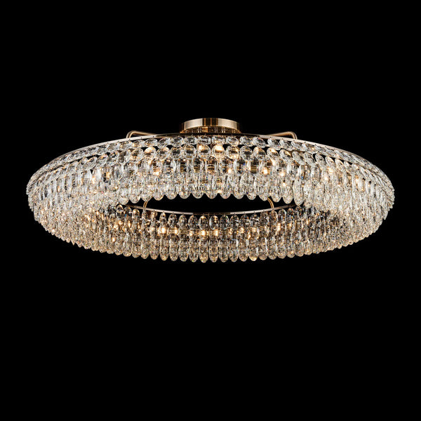 Coniston 18 Light Semi Flush Ring Ceiling Light in Antique Brass & Clear Crystal