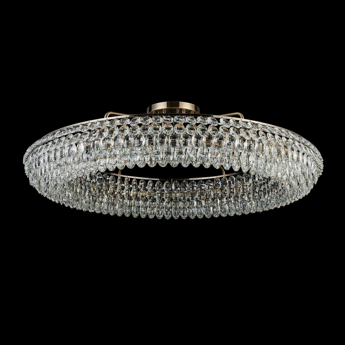 Coniston 18 Light Semi Flush Ring Ceiling Light in Antique Brass & Clear Crystal