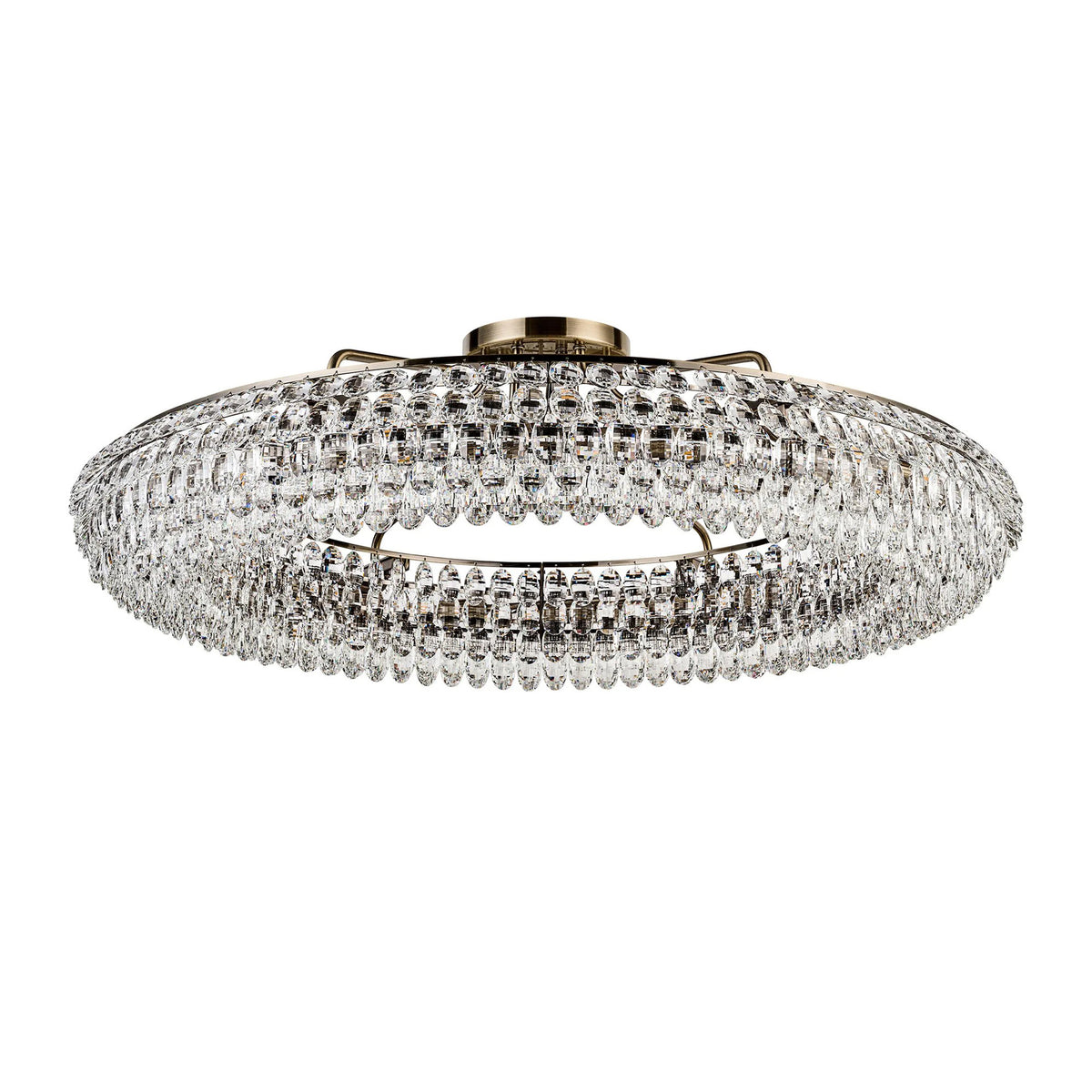 Coniston 18 Light Semi Flush Ring Ceiling Light in Antique Brass & Clear Crystal