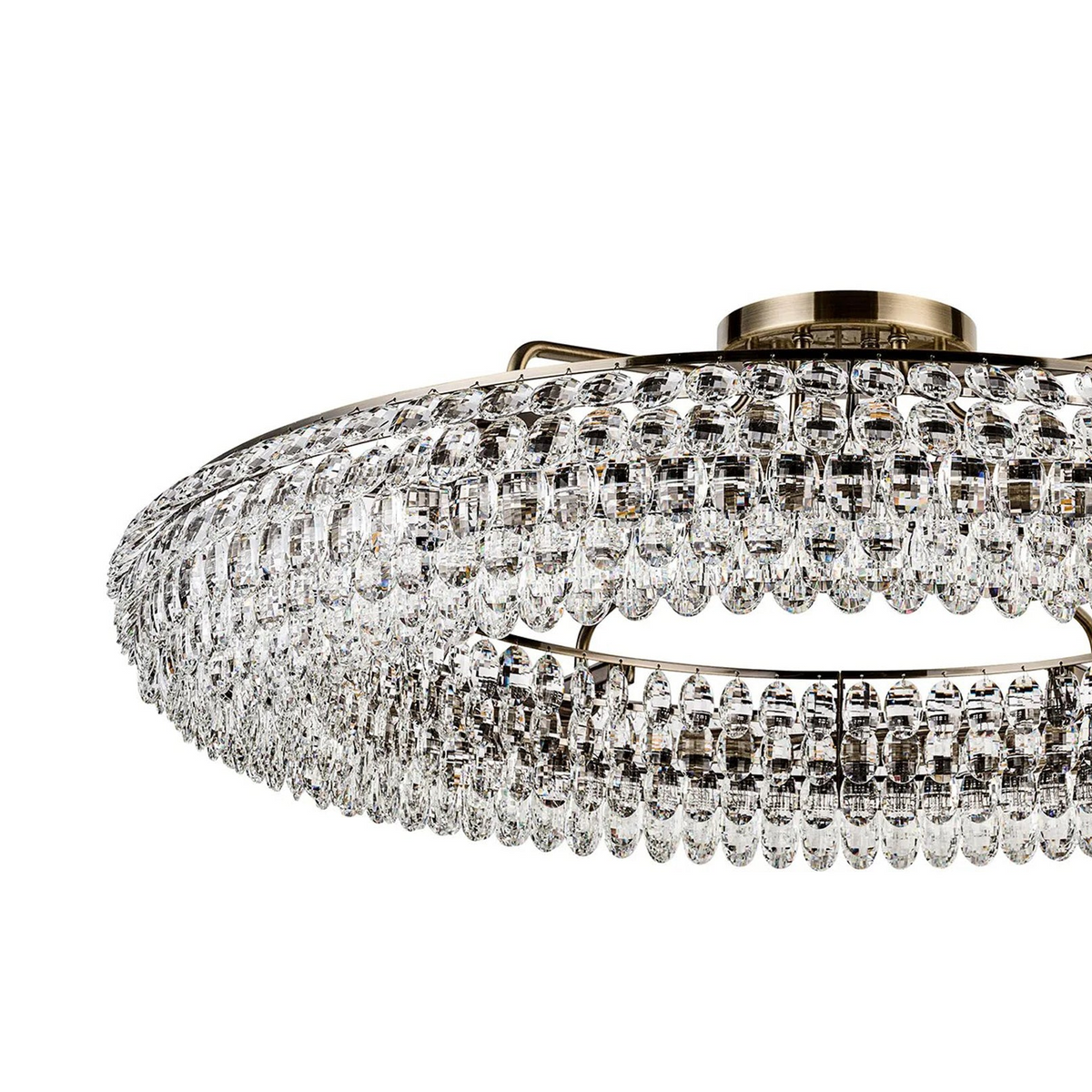 Coniston 18 Light Semi Flush Ring Ceiling Light in Antique Brass & Clear Crystal