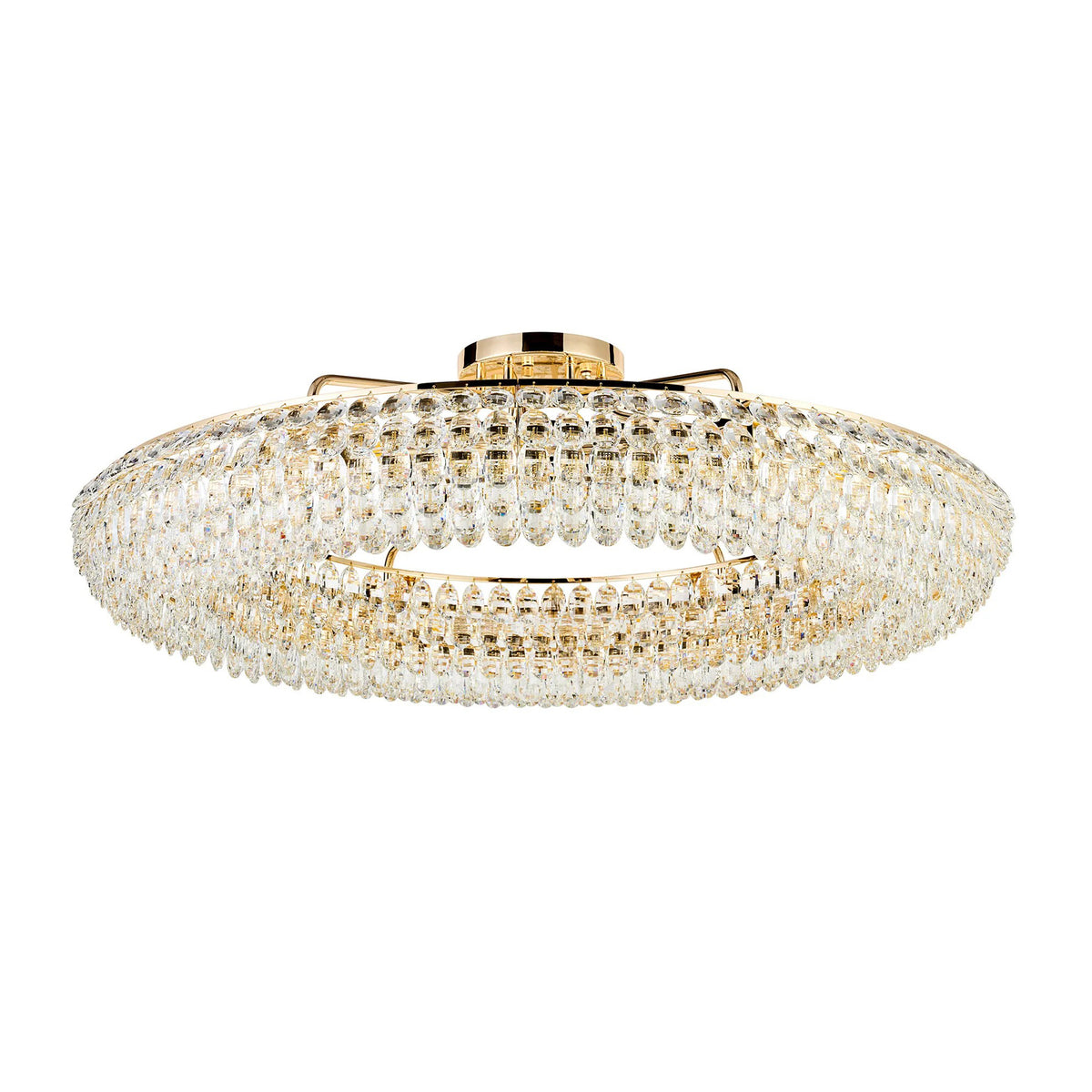 Coniston 18 Light Semi Flush Ring Ceiling Light in French Gold & Clear Crystal