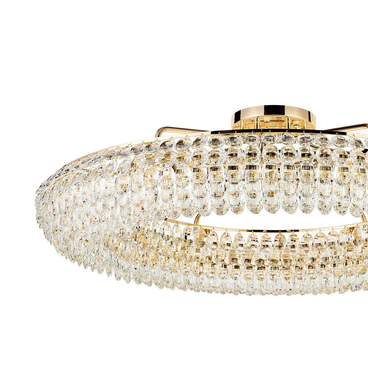 Coniston 18 Light Semi Flush Ring Ceiling Light in French Gold & Clear Crystal
