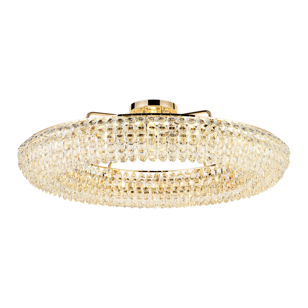Coniston 18 Light Semi Flush Ring Ceiling Light in French Gold & Clear Crystal