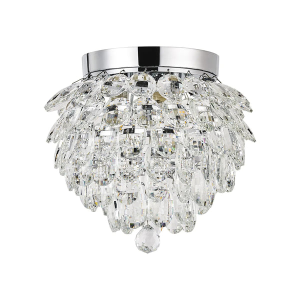 Coniston 3 Light Semi Flush IP44 Bathroom Ceiling Light in Polished Chrome & Clear Crystal