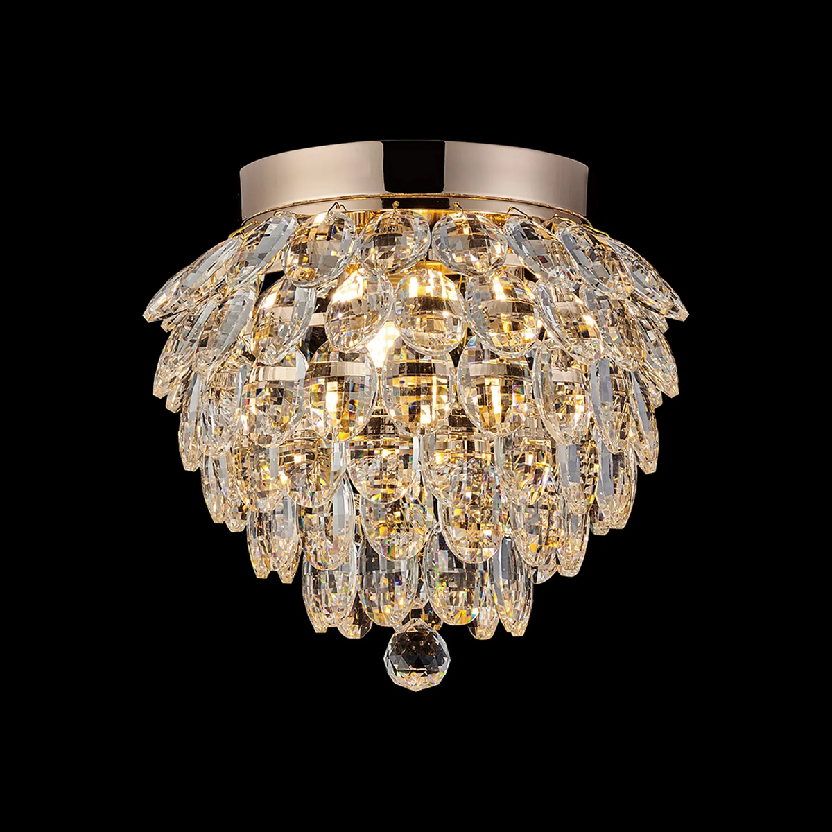 Coniston 3 Light Semi Flush IP44 Bathroom Ceiling Light in French Gold & Clear Crystal