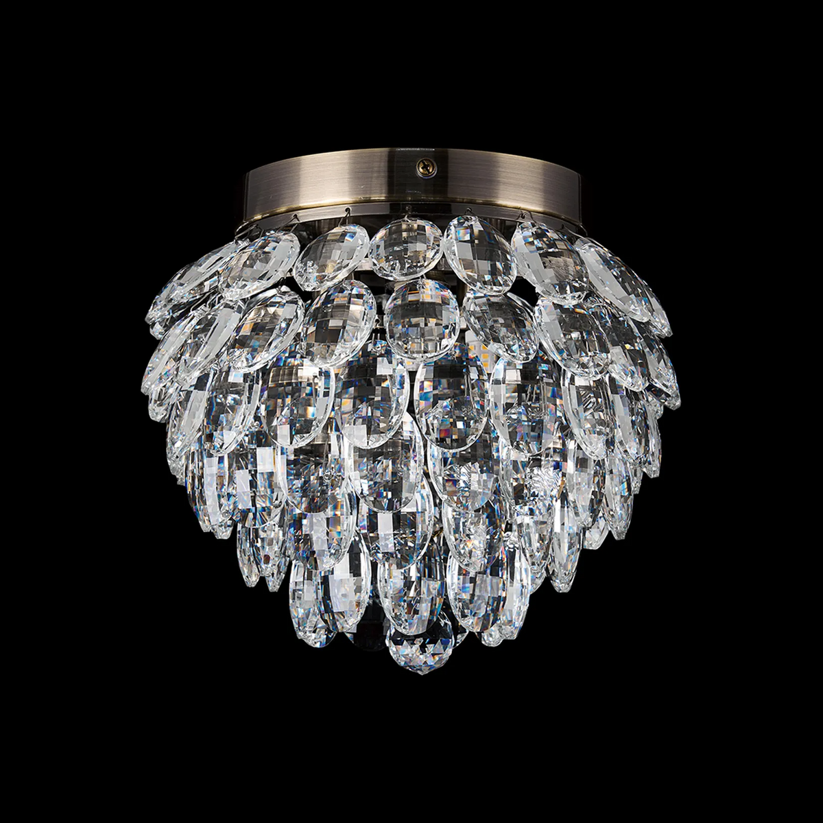 Coniston 3 Light Semi Flush IP44 Bathroom Ceiling Light in Antique Brass & Clear Crystal
