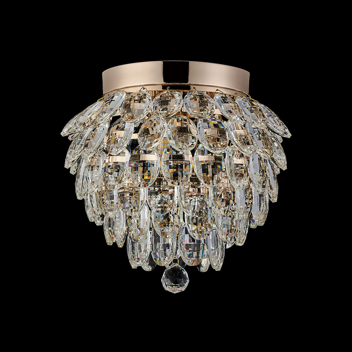 Coniston 3 Light Semi Flush IP44 Bathroom Ceiling Light in French Gold & Clear Crystal
