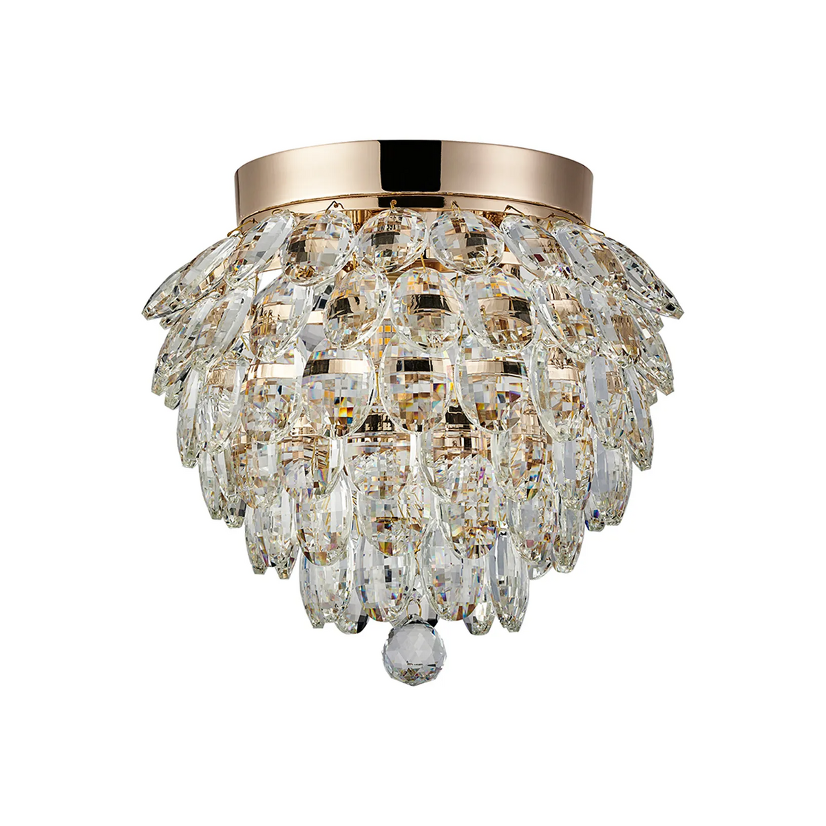 Coniston 3 Light Semi Flush IP44 Bathroom Ceiling Light in French Gold & Clear Crystal