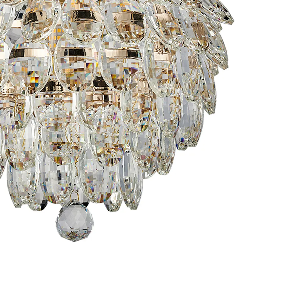 Coniston 3 Light Semi Flush IP44 Bathroom Ceiling Light in French Gold & Clear Crystal
