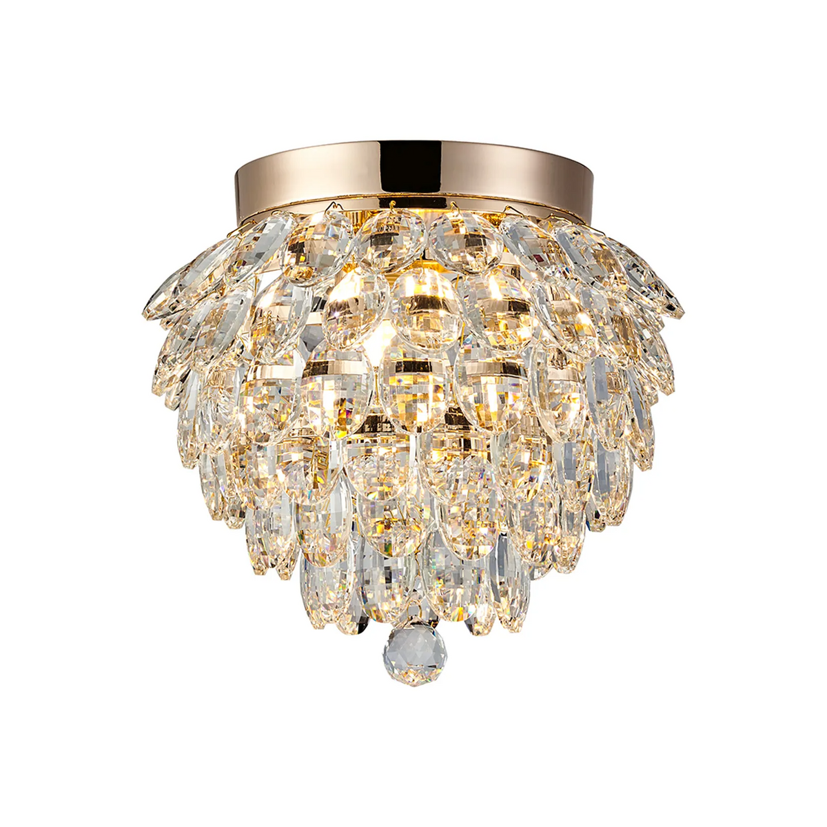 Coniston 3 Light Semi Flush IP44 Bathroom Ceiling Light in French Gold & Clear Crystal
