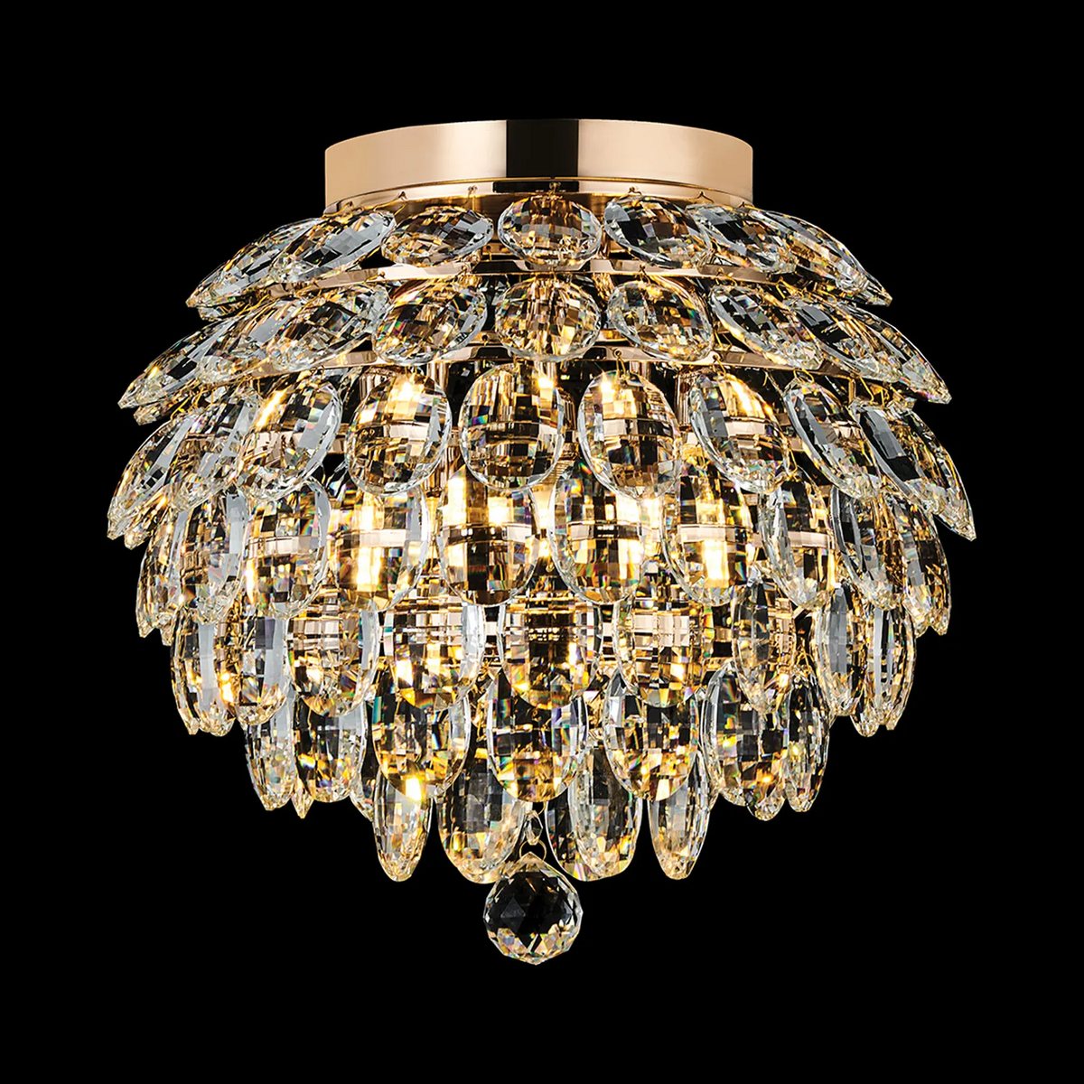 Coniston 5 Light Semi Flush IP44 Bathroom Ceiling Light in French Gold & Clear Crystal