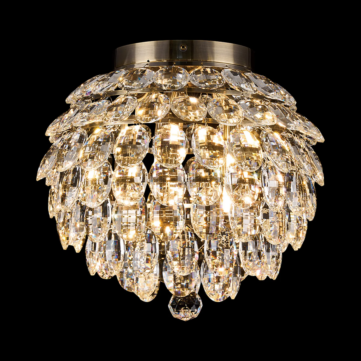 Coniston 5 Light Semi Flush IP44 Bathroom Ceiling Light in Antique Brass & Clear Crystal