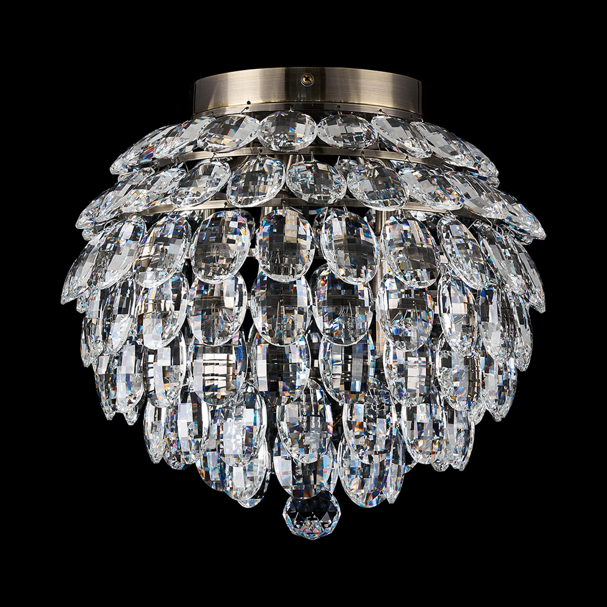 Coniston 5 Light Semi Flush IP44 Bathroom Ceiling Light in Antique Brass & Clear Crystal