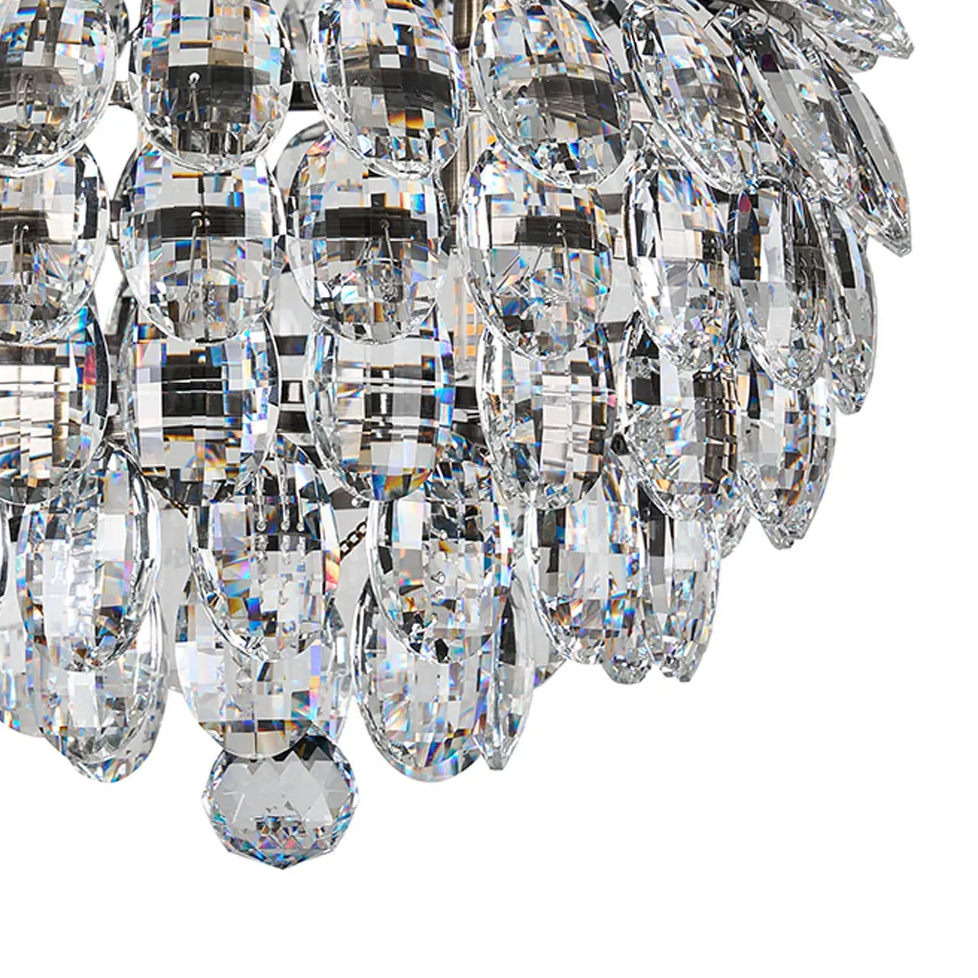 Coniston 5 Light Semi Flush IP44 Bathroom Ceiling Light in Antique Brass & Clear Crystal