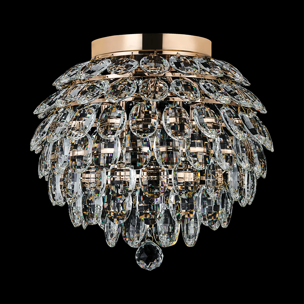 Coniston 5 Light Semi Flush IP44 Bathroom Ceiling Light in French Gold & Clear Crystal