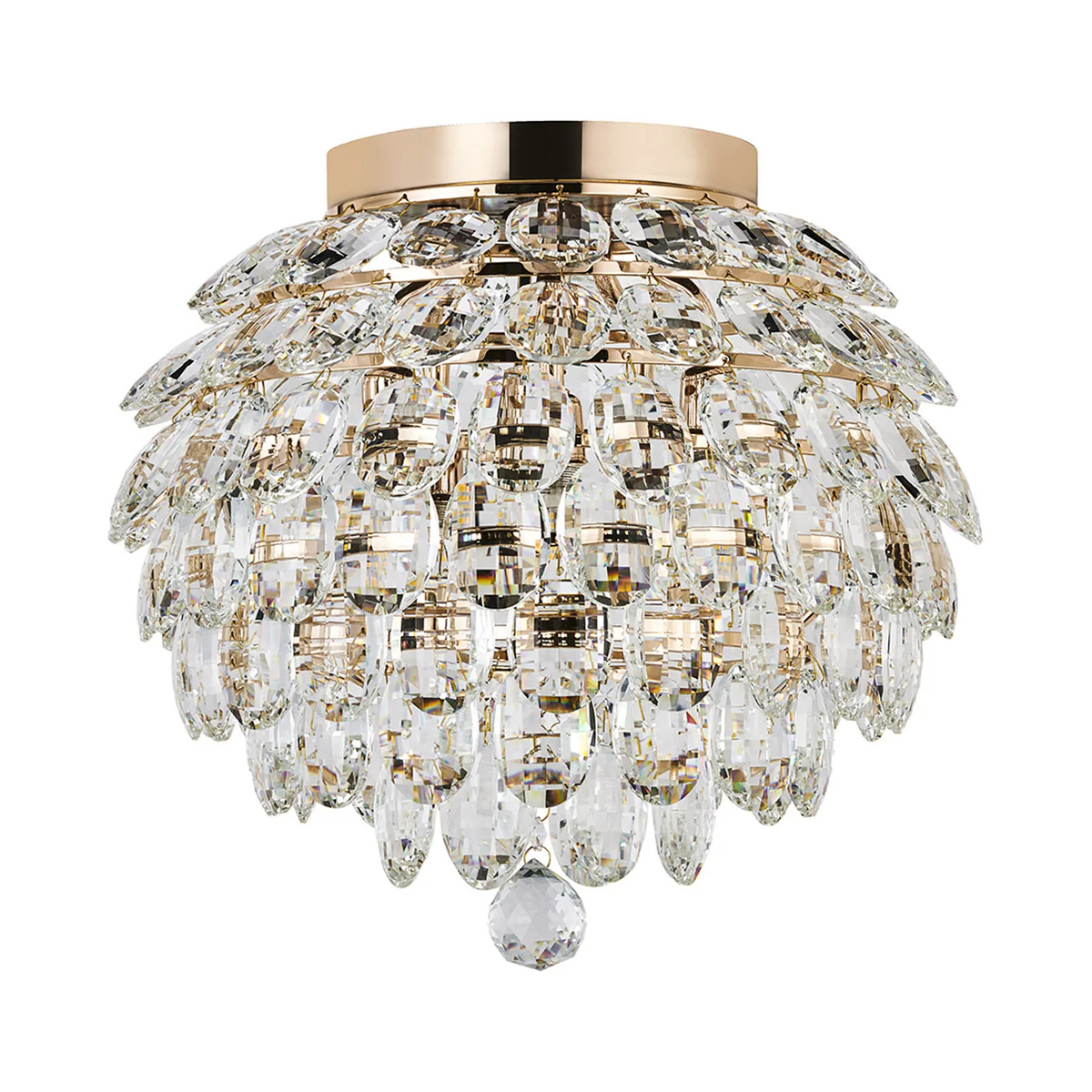Coniston 5 Light Semi Flush IP44 Bathroom Ceiling Light in French Gold & Clear Crystal