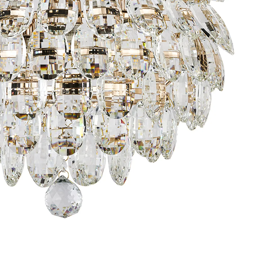 Coniston 5 Light Semi Flush IP44 Bathroom Ceiling Light in French Gold & Clear Crystal