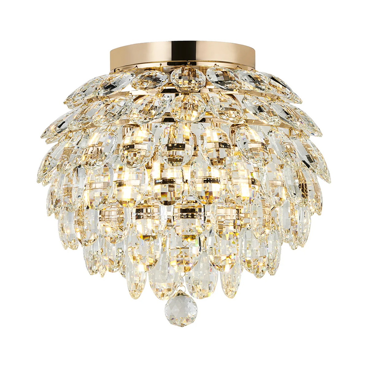 Coniston 5 Light Semi Flush IP44 Bathroom Ceiling Light in French Gold & Clear Crystal