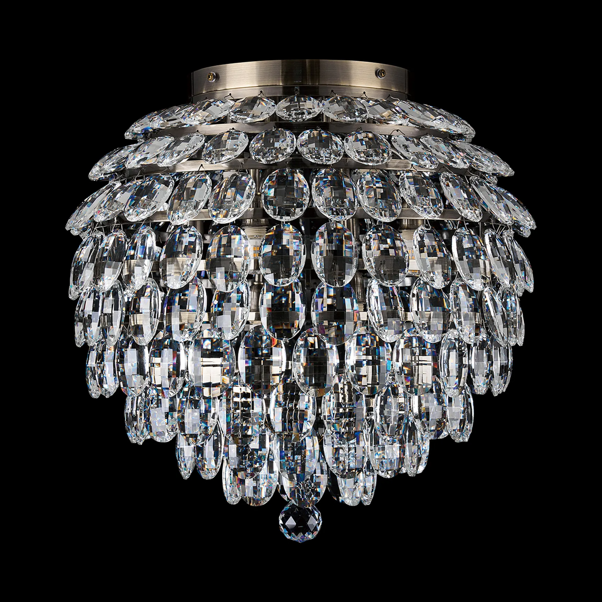 Coniston 8 Light Semi Flush IP44 Bathroom Ceiling Light in Antique Brass & Clear Crystal