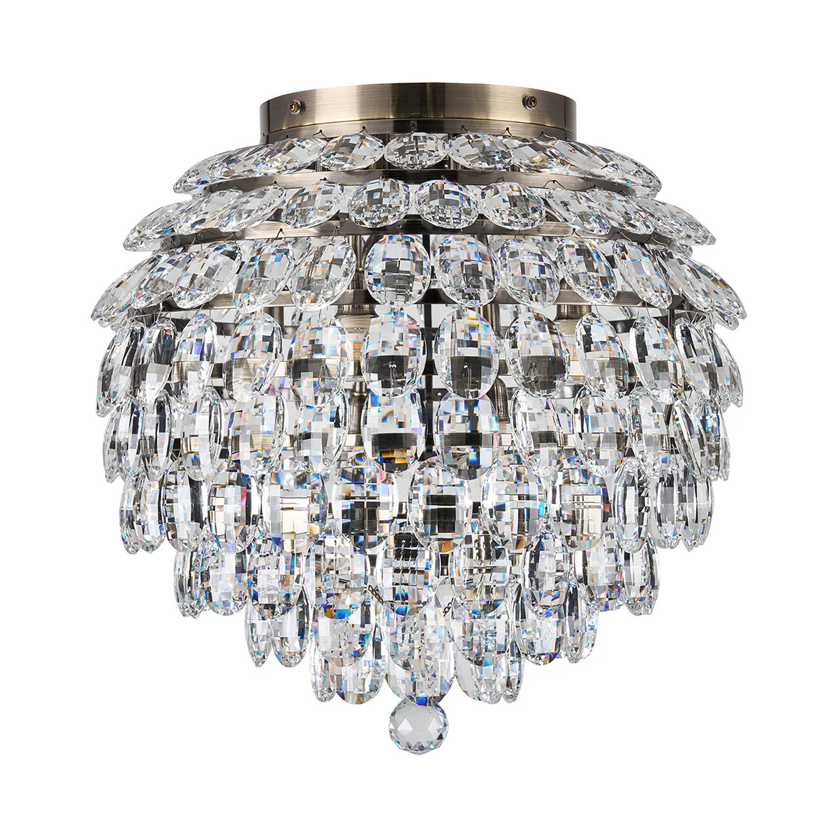 Coniston 8 Light Semi Flush IP44 Bathroom Ceiling Light in Antique Brass & Clear Crystal