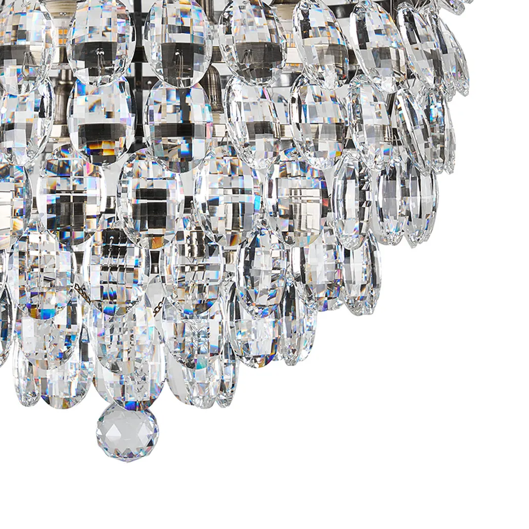 Coniston 8 Light Semi Flush IP44 Bathroom Ceiling Light in Antique Brass & Clear Crystal
