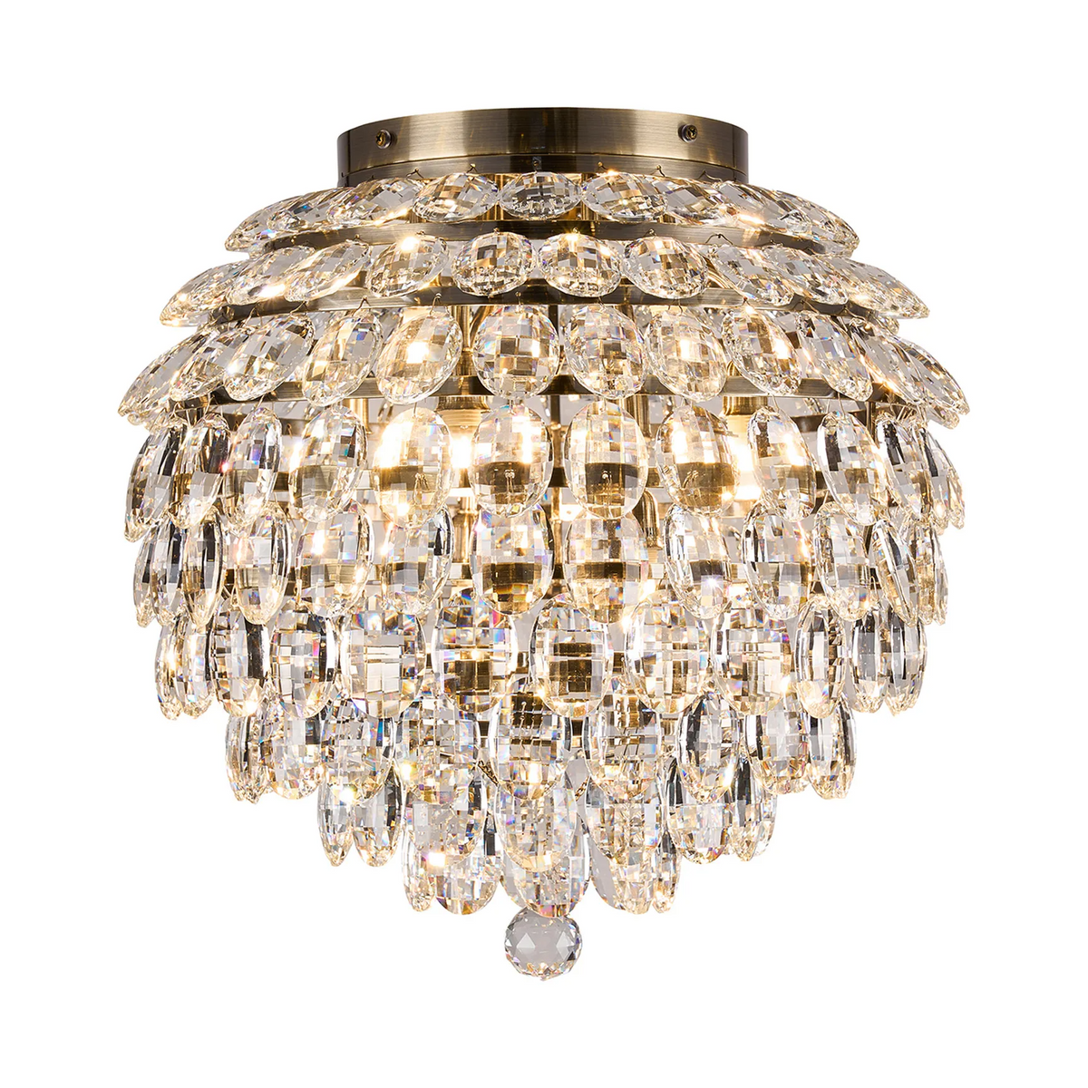 Coniston 8 Light Semi Flush IP44 Bathroom Ceiling Light in Antique Brass & Clear Crystal