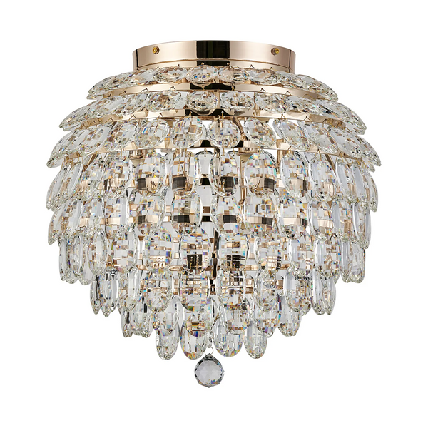 Coniston 8 Light Semi Flush IP44 Bathroom Ceiling Light in French Gold & Clear Crystal